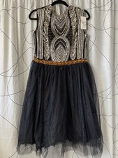 NWT Vijiv Dress Black Silver/Gold Sequin Studded Waist Fit & Flare Tulle sz XL
