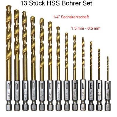 für BOSCH UNEO: 13x HSS Bohrer Satz 1,5-6,5mm Sechskantschaft 1/4'' HEX-Aufnahme