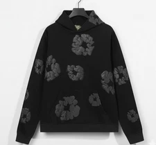 Trendy Black Denim Tear Kapok Full Print Foam Sweatshirt Hoodie for Men Women