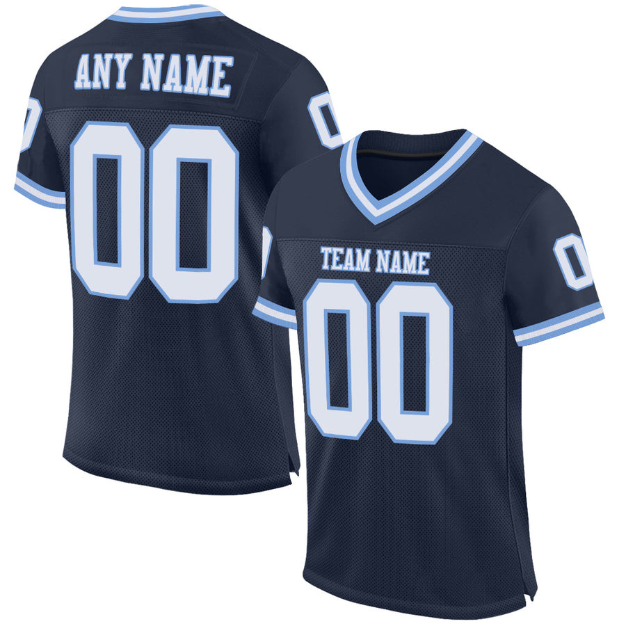 Custom Navy & White-Light Blue Mesh Retro Football Jersey