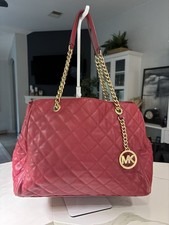 Michael Kors SUSANNAH Red Quilted Tote Handba...