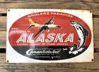 VINTAGE ANGLERS PARADISE ALASKA PUMP STATION GASOLINE PORCELAIN GAS OIL SIGN