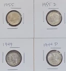 LOT Of 4 90% Silver- (2) Mercury '44, '44-D & (2) Roosevelt '55, '55-D Dimes