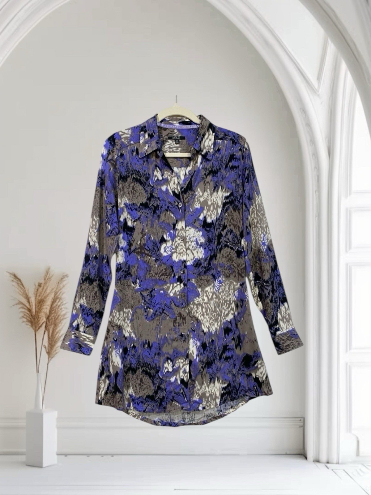 Matix Womens Abstract Floral Long Sleeve Shirt Dress Size XS Artsy Boho Chic