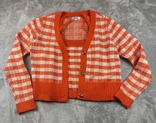 Conjunto de suéter 525 America para mujer 2 piezas sin mangas y cárdigan mediano naranja y blanco
