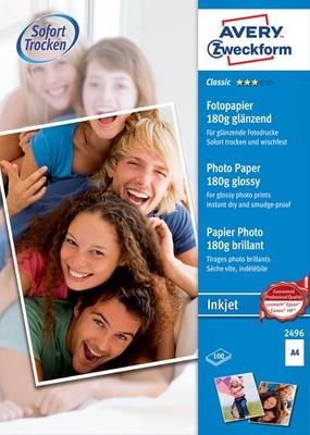 Avery Zweckform 2496 Classic Inkjet Photo Paper DIN A4 High-Gloss Coat on One Si