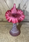 VINTAGE FENTON ART GLASS CRANBERRY OPALESCENT POLKA DOT JACK IN THE PULPIT VASE