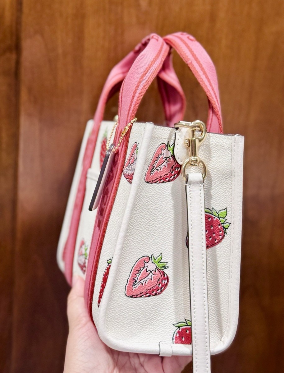 Coach Smith Tote Bag 24 With Strawberry Print CAR80 Chalk Multi