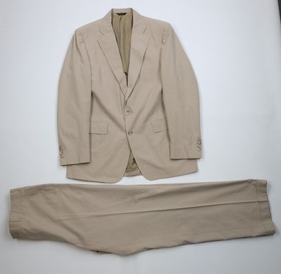 Vtg 70s Saks Fifth Mens 42R 2 Piece Rayon Gabardine Suit Wedding Beige 36x34 USA