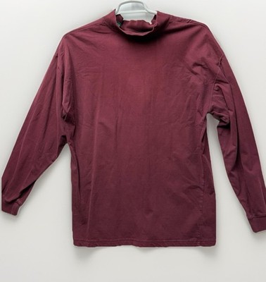 Vintage Claybrooke Mock Neck Shirt Mens Large Burgundy Long Sleeve 100% Cotton