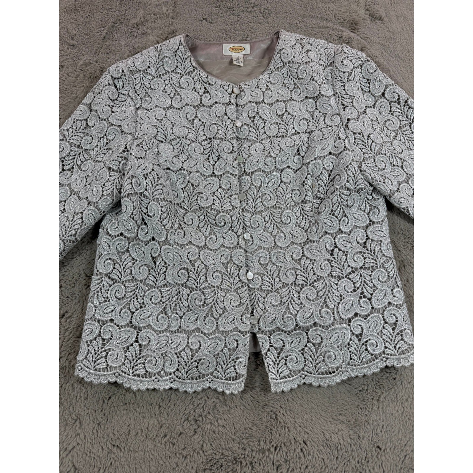 Talbots Lace Jacket Gray Metallic Button Front Wo… - image 6