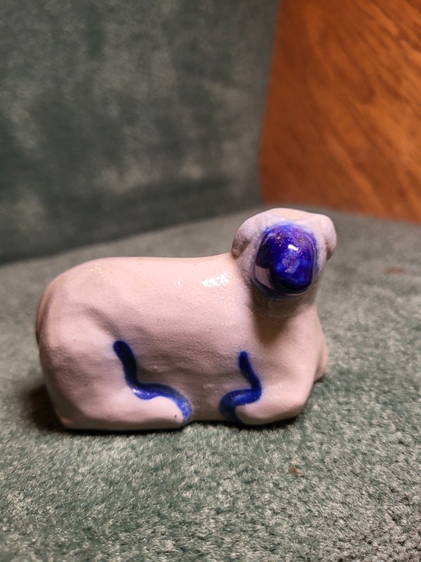 Vintage  ELDRETH POTTERY Sheep/Lamb/Goat Signed  3" Long 1.75" Tall Farmhouse 