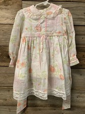 Vintage Bryan Pink And White Lace Trim Puff Sleeve Vintage Ruffles Size 3T