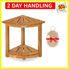 Acacia Wood Corner Shower Stool - Waterproof Triangular Bathroom Bench with S...