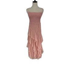 Alice + Olivia Jocelyn Smock Lace Ruffle Midi Dress English Rose Pink 4 S