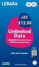 Lebara Mobile SIM Card with Unlimited Data Plan for £12.50, Half Price for First