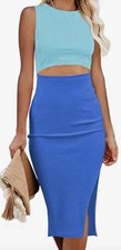 Blue Midi Dress Women's Large Ribbed Cutout New Beachy Sexy