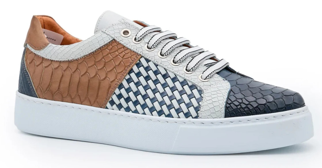 EXTON 569 SNEAKERS SPORTS SHOES MEN LACES LACE UP LEATHER PRINTED NAVY