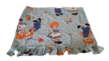 Vintage Raggedy Ann and Andy pair of blue curtains ruffle trim 1970s floral pair
