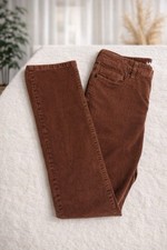 Lands End Brown Corduroy Pants Women 8 Straight Leg Mid Rise Soft Stretch
