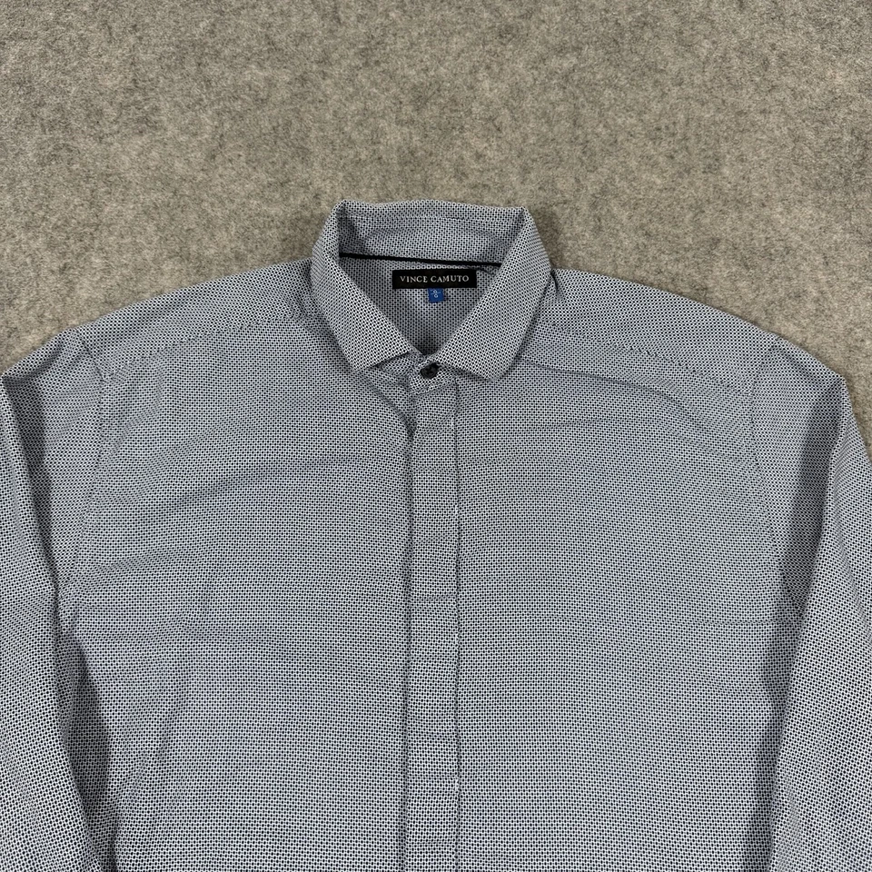 Camisa de vestir Vince Camuto botones ocultos para hombre grande blanca y azul marino moteada Foto 2 de 4