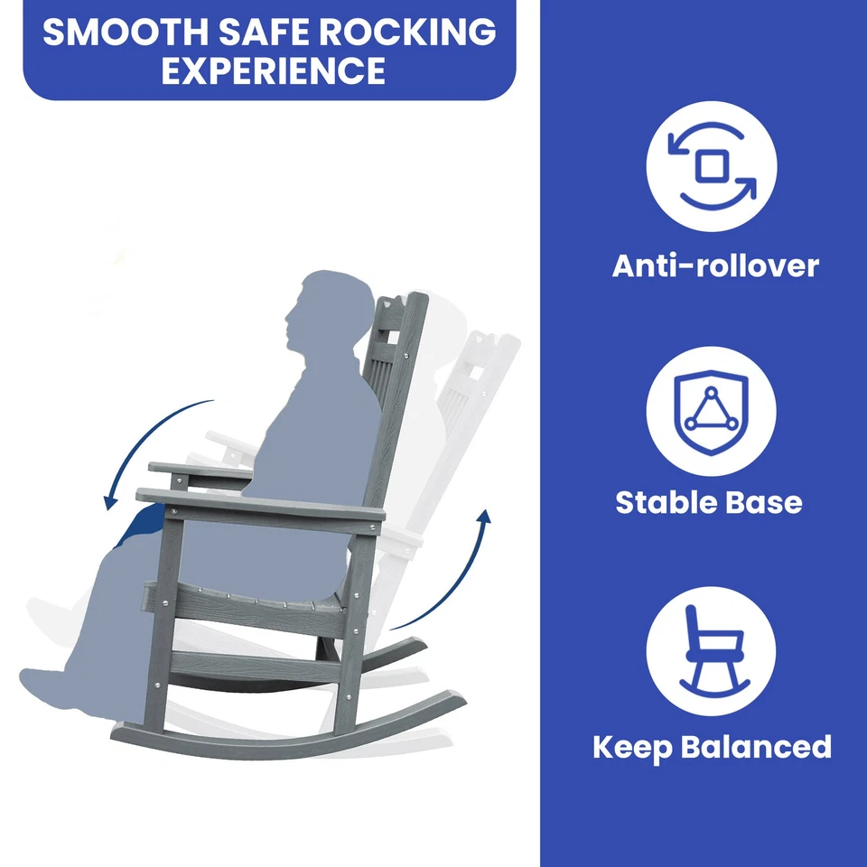 2 PIEZAS Mecedoras Exterior Patio Banco Jardín Asiento con Apoyabrazos Impermeable Gris Foto 3 de 4