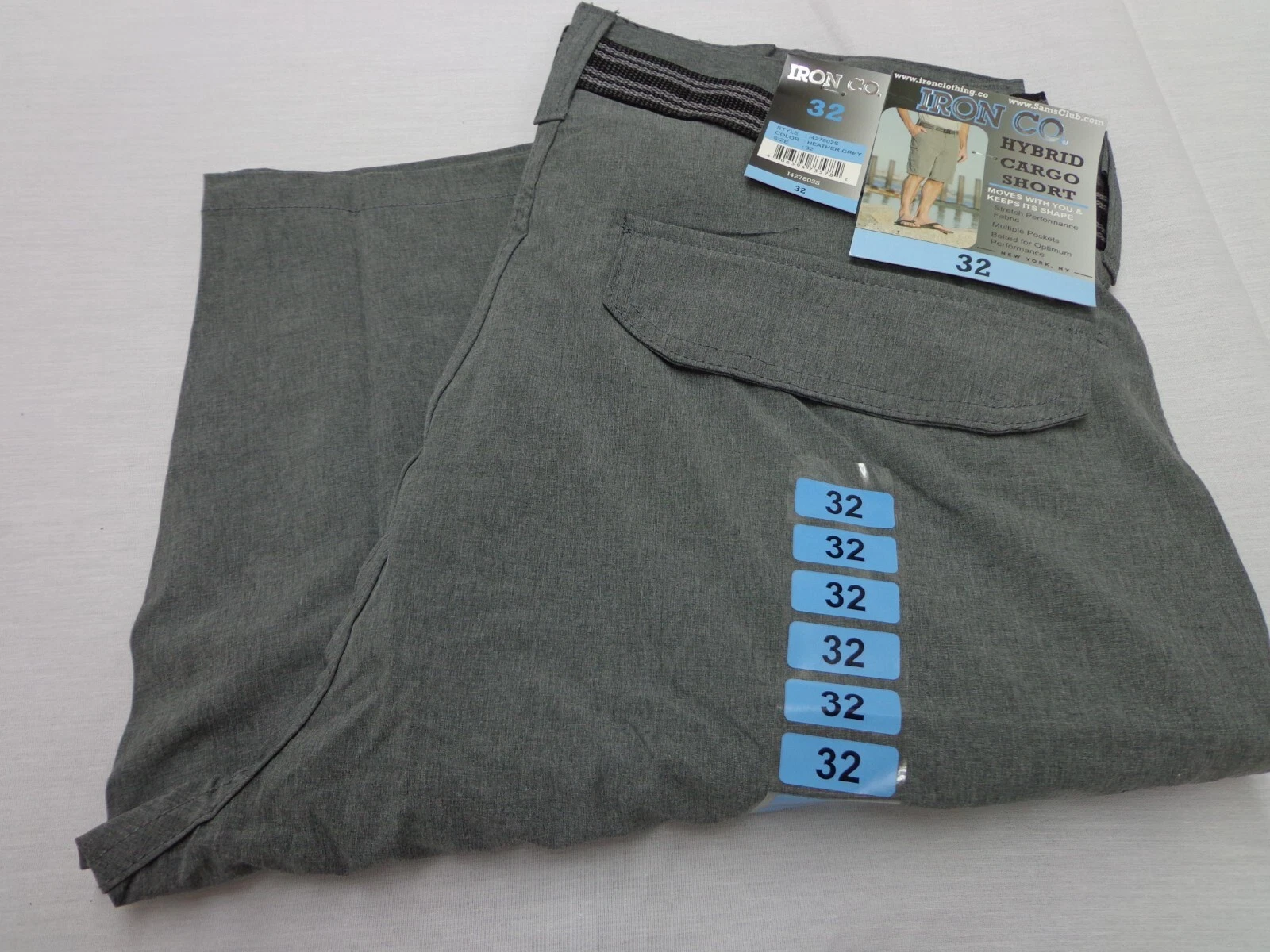 Iron Co Belted Stretch Performance Hybrid Cargo Shorts Heather Gray Size 32
