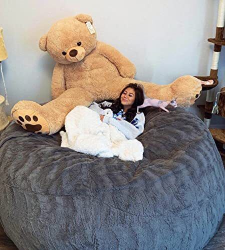 5FT Giant Fur Bean Bag Chair Cover, Ultra Soft Bean 5 FT Dark Gray (Cover Only) - Picture 3 of 7