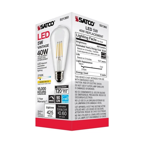 Satco S21360 - 5 Watt ST19 LED Clear Vintage Edison Light bulb - 2700K (6 Pack) - Picture 7 of 8
