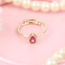 Pear Shape Pink Topaz Yellow Gold Plated For Girls Wear Adjustable Ring