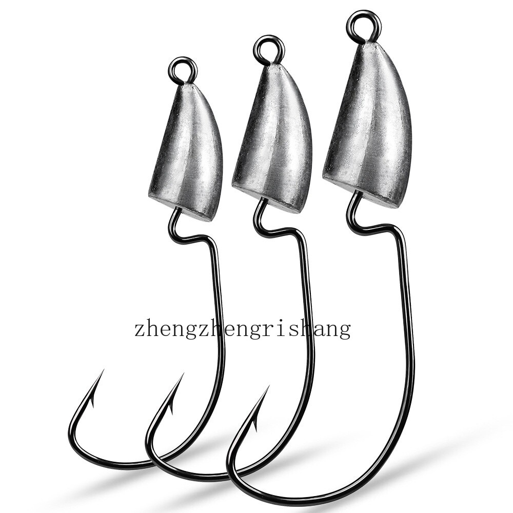 5pcs Bullet Jig Heads Fishing Hooks Texas Rig Offset Weighted Worm