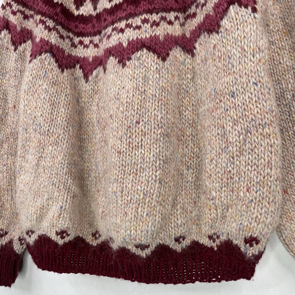 Suéter de esquí de cuello falso nórdico Fair Isle de lana hecho a mano rojo/marrón de colección años 80 talla grande Foto 3 de 4