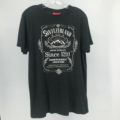 Graphic Heidi.com Neuchâtel Switzerland Alps Label Tees T-Shirt Gray Mens Size L