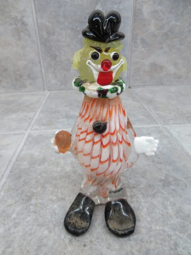 Glass Clown Figurine Vintage With Top Hat 8.5" Figure