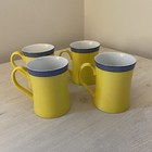 Fitz Floyd Circa Mugs Set of Four Yellow Blue Pottery Vintage Kitchen Coffee FF3
