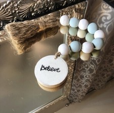 New Farmhouse Beaded Garland Teal  White