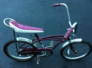 purple banana seat bike