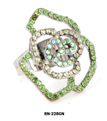 Austrian Crystal Rose Flower Ring  - Green Color - RN-228GN