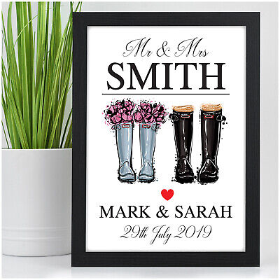 Personalised Wedding Gifts Welly Wellies Print For Mr Mrs Bride