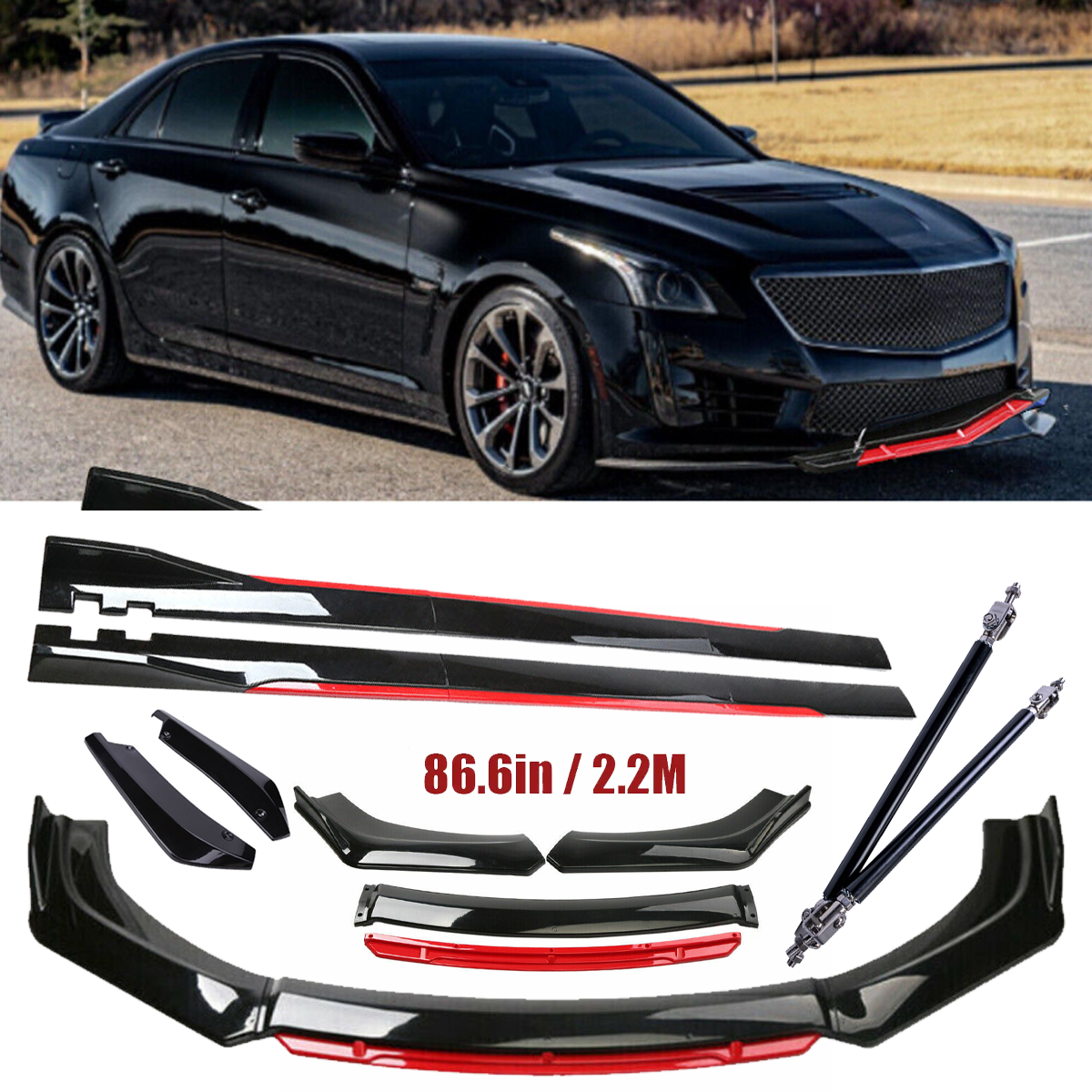 For Cadillac CTS ATS Front Bumper Lip Spoiler Splitter Side Skirt Glossy Black