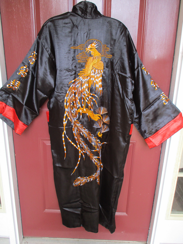 Bata Estilo Kimono Unisex REVERSIBLE Roja Negra Patrón Firebird Sin Cinturón Nueva Sin Etiquetas - Imagen 7 de 11