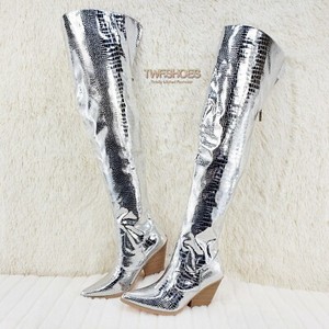 chrome thigh high boots