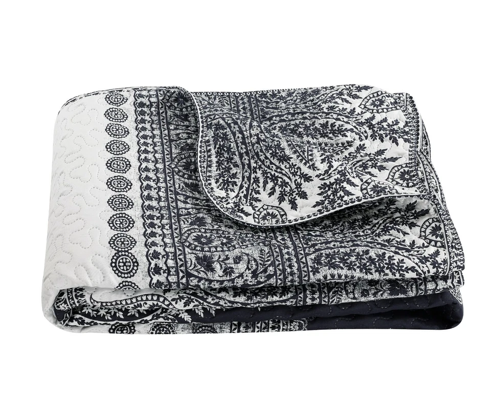 Embossed Pinsonic Printed Bedspread Coverlet Quilt Set Navy Branches Paisley - Image 2 of 4