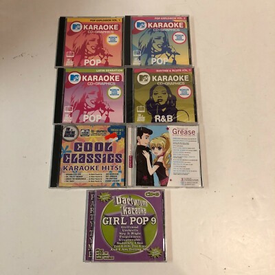 Lot of 7 Karaoke CDs - MTV's Pop Explosion 1 & 2, Latin, R&B's, Grease, Classics