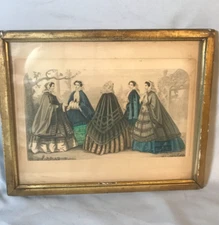 SALE! 50% Off! Original 1850-1860 Etching, 5 Fashionable Ladies, Framed