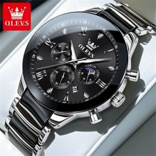 OLEVS Men Quartz Watch Waterproof Luminous Luxury Stainless Steel Ceramics Band