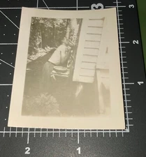 40s Shirtless Muscle Man SHAVING Outdoor Mirror Vintage Gay Int Snapshot PHOTO