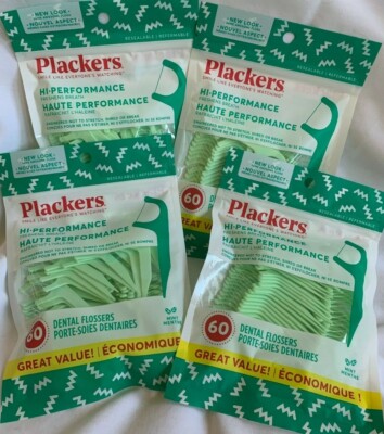 4 x 60 pcs ( 240 total )  PLACKERS - MINT  DENTAL FLOSSERS Floss Pick Sticks NEW