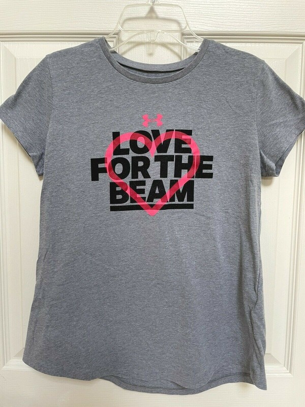 Girl's Under Armour HeatGear Gymnastics Black Pink Love for the Beam T Shirt XL