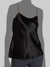  195 Vince. Women's Black Satin Adjustable Relaxed Fit Camisole Top Size S